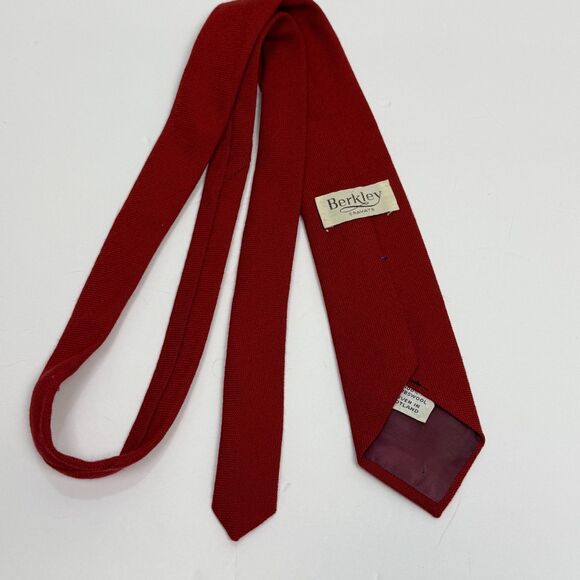 VTG 60s Berkley Cravats Red Wool Tie Scotland Made Woven 100% Lambswool Necktie - Picture 2 of 6
